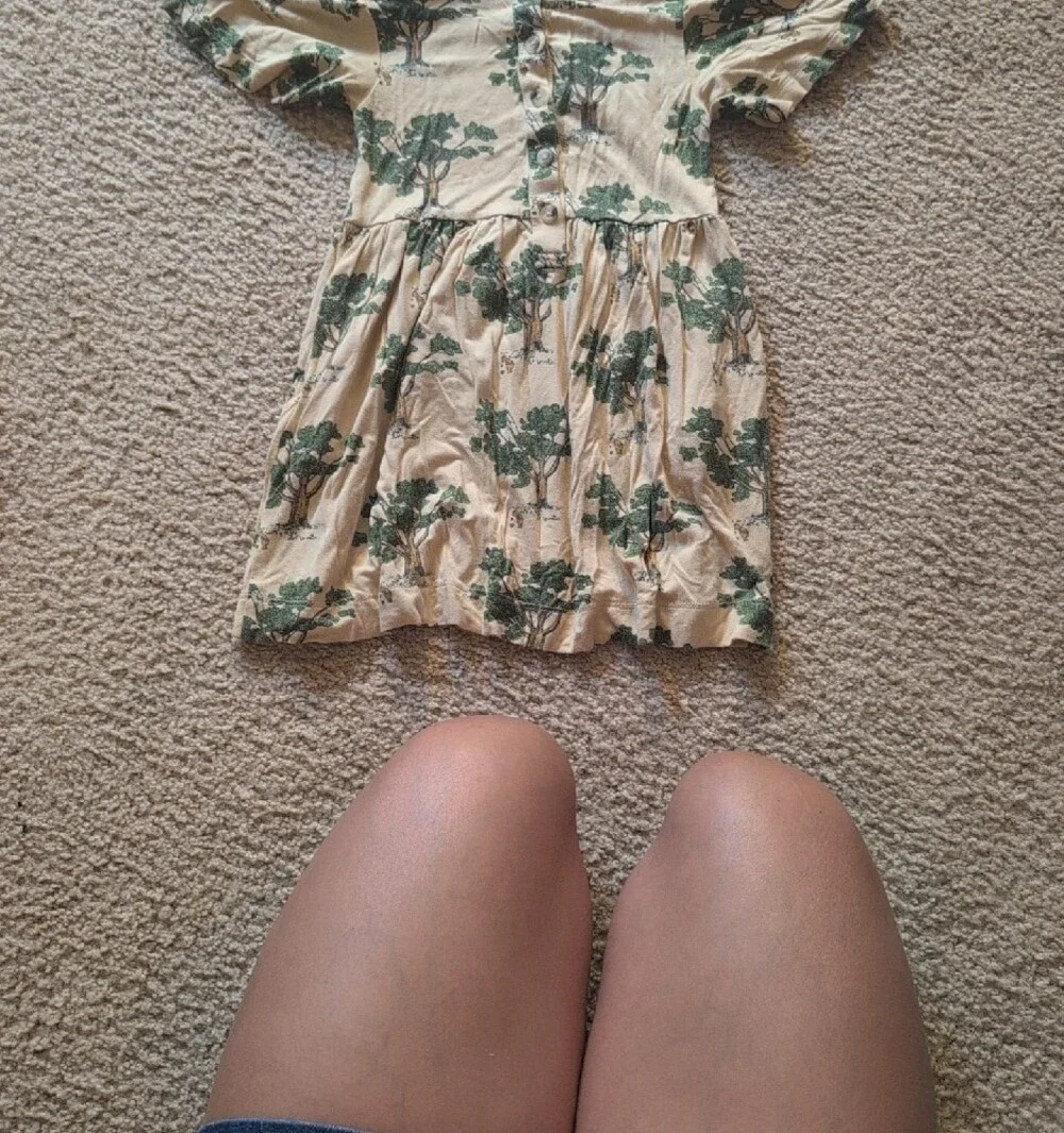 kate quinn Winnie The Pooh Cream Dress with Green Tree Print Flutter Sleeve_6